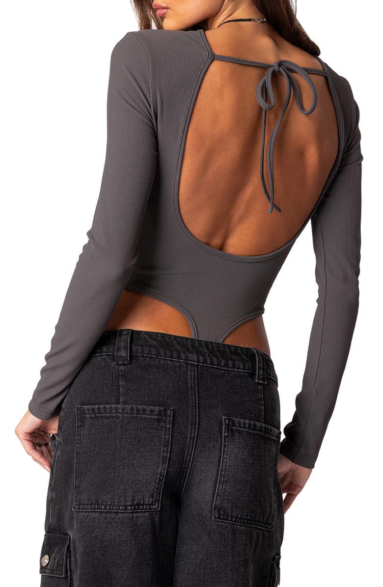 EDIKTED Dance Academy Open Back Long Sleeve Bodysuit, Alternate, color,