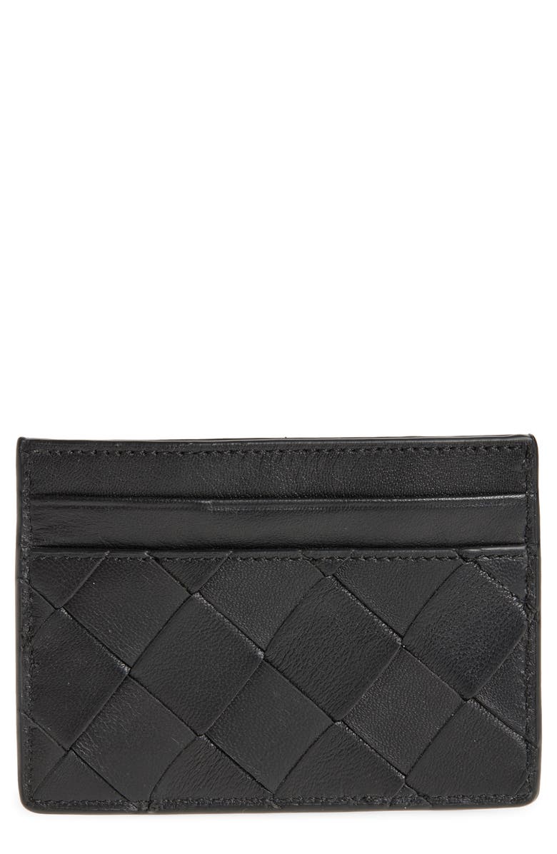 Nordstrom Woven Leather Card Case, Main, color, Black