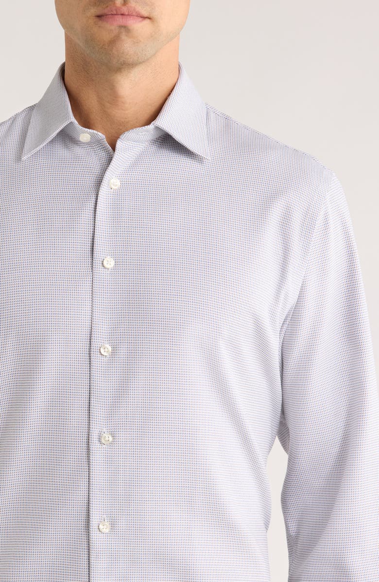 Nordstrom Traditional Fit Microcheck Premium Non-Iron Cotton Dobby Dress Shirt, Alternate, color, Blue- Brown Link Grid