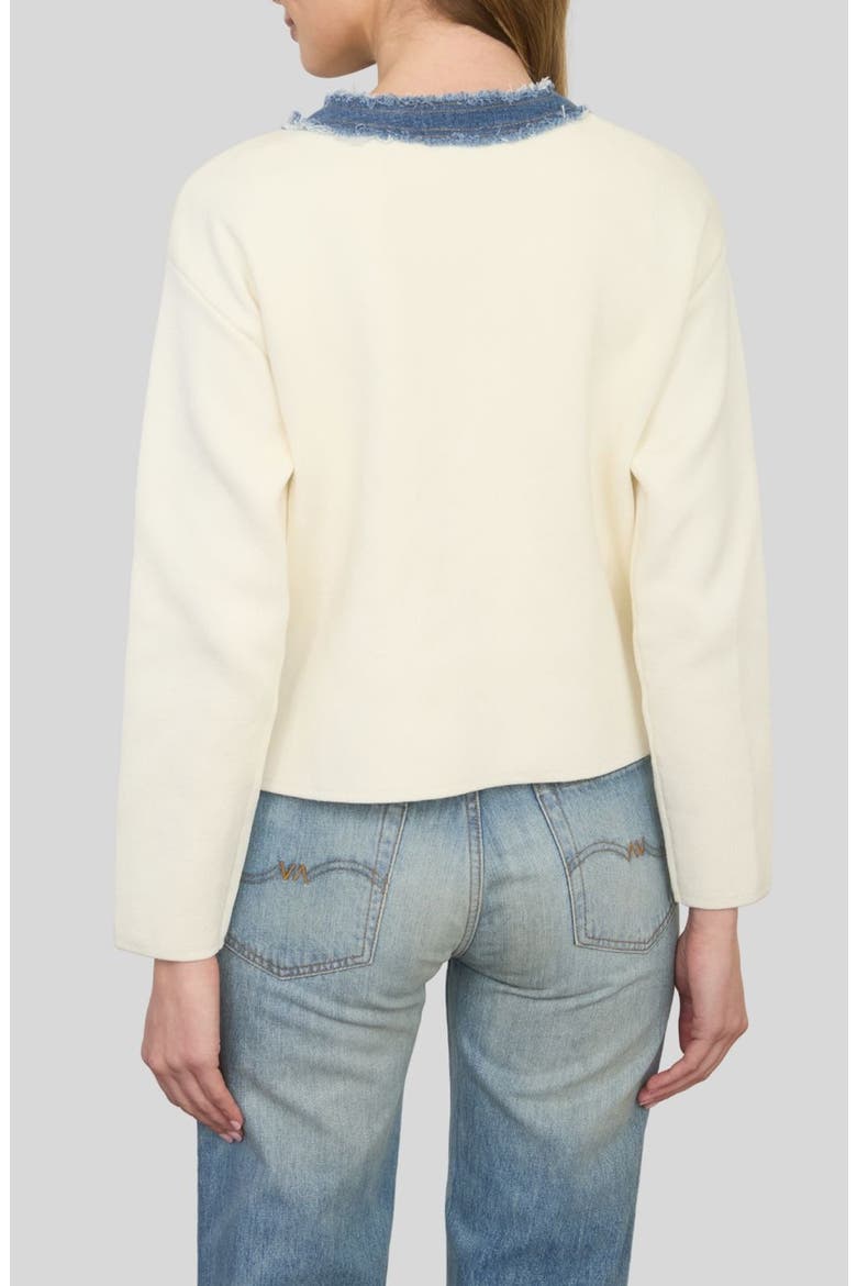 Frayed Denim Trim Knit Jacket, Alternate, color, IVORY DENIM