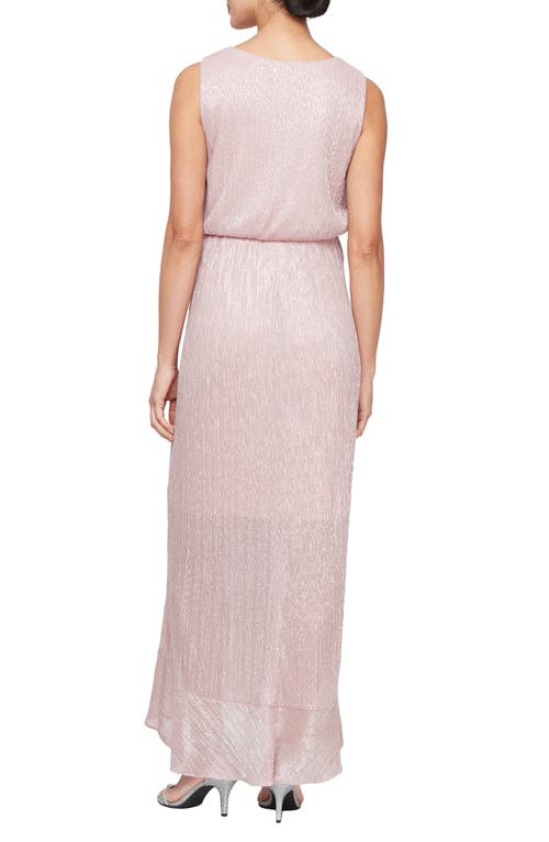 Sl Fashions Metallic High-low Gown With Jacket In Faded Rose