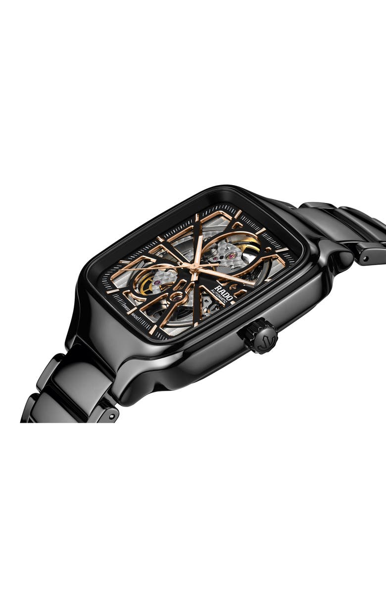 RADO True Square Automatic Open Heart Ceramic Bracelet Watch, Alternate, color, 