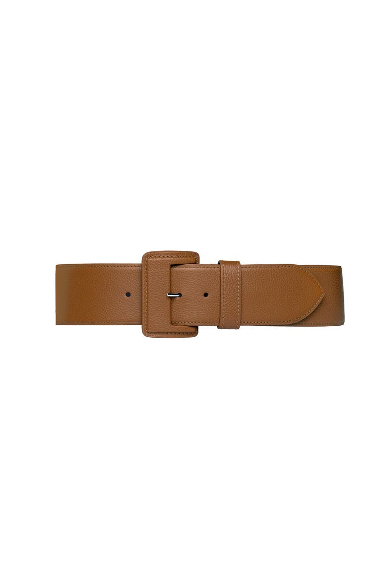 La Merveilleuse Leather Buckle Belt, Main, color, Camel