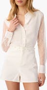CAMI NYC Chelsey Lace Sleeve Silk Chiffon Button-Up Shirt