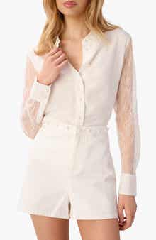 Chelsey Lace Sleeve Silk Chiffon Button-Up Shirt