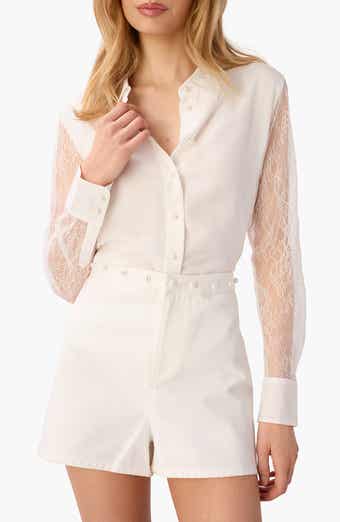 Chelsey Lace Sleeve Silk Chiffon Button-Up Shirt