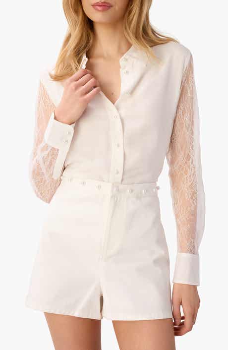 Chelsey Lace Sleeve Silk Chiffon Button-Up Shirt
