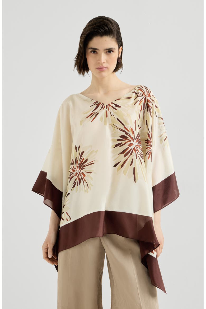 Bloom print poncho-style top, Main, color, Beige