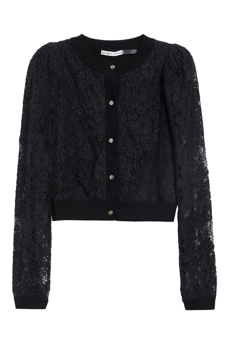 Kitty Lace Overlay Cardigan, Main, color, BLACK
