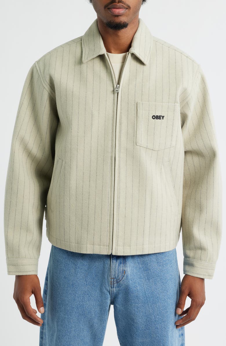 Obey Vernon Pinstripe Felted Zip Jacket, Alternate, color, Abbey Stone