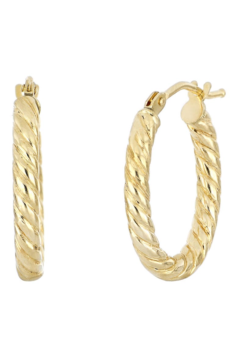 14K Gold Twisted Oval Gold Hoop Earrings, Main, color, 14KY