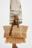 Malina Jina Raffia Fringe Tote Bag