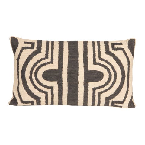 Cotton Slub Lumbar Pillow with Embroidered Design