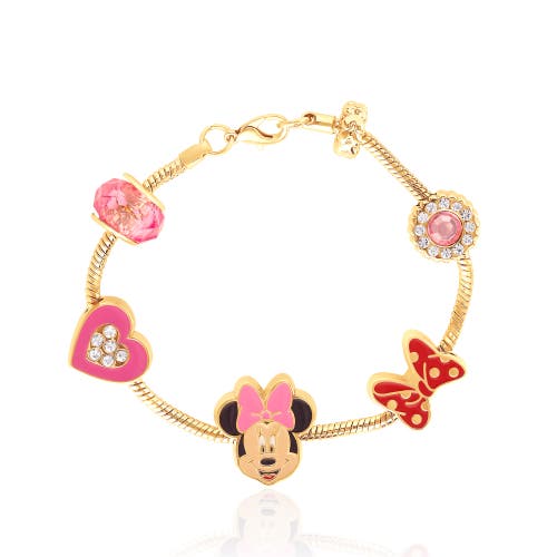 Disney Minnie Mouse Charm Bracelet With Heart Accents In Gold