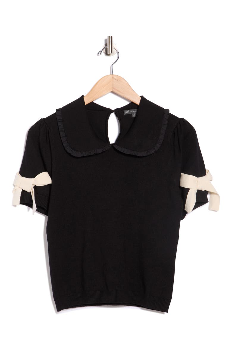 Ruffle Peter Pan Collar Short Sleeve Sweater, Alternate, color, BLACK/ CREAM