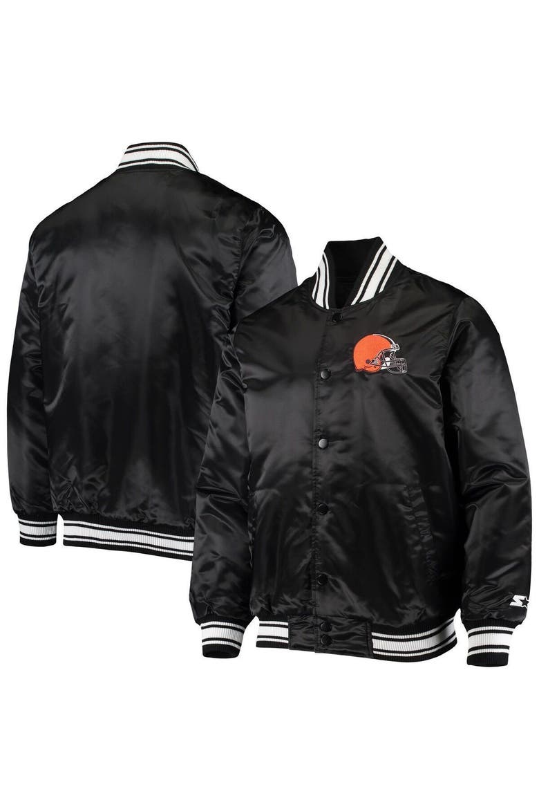 Men's Starter Black Cleveland Browns Locker Room Satin Varsity Full-Snap Jacket, Alternate, color, Black