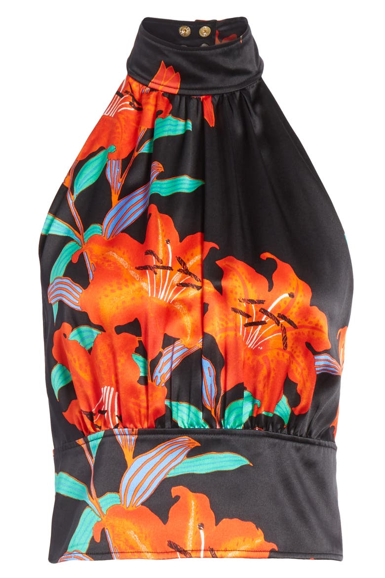 Diane von Furstenberg High Neck Open Back Silk Blouse, Alternate, color, ARGOS BLACK