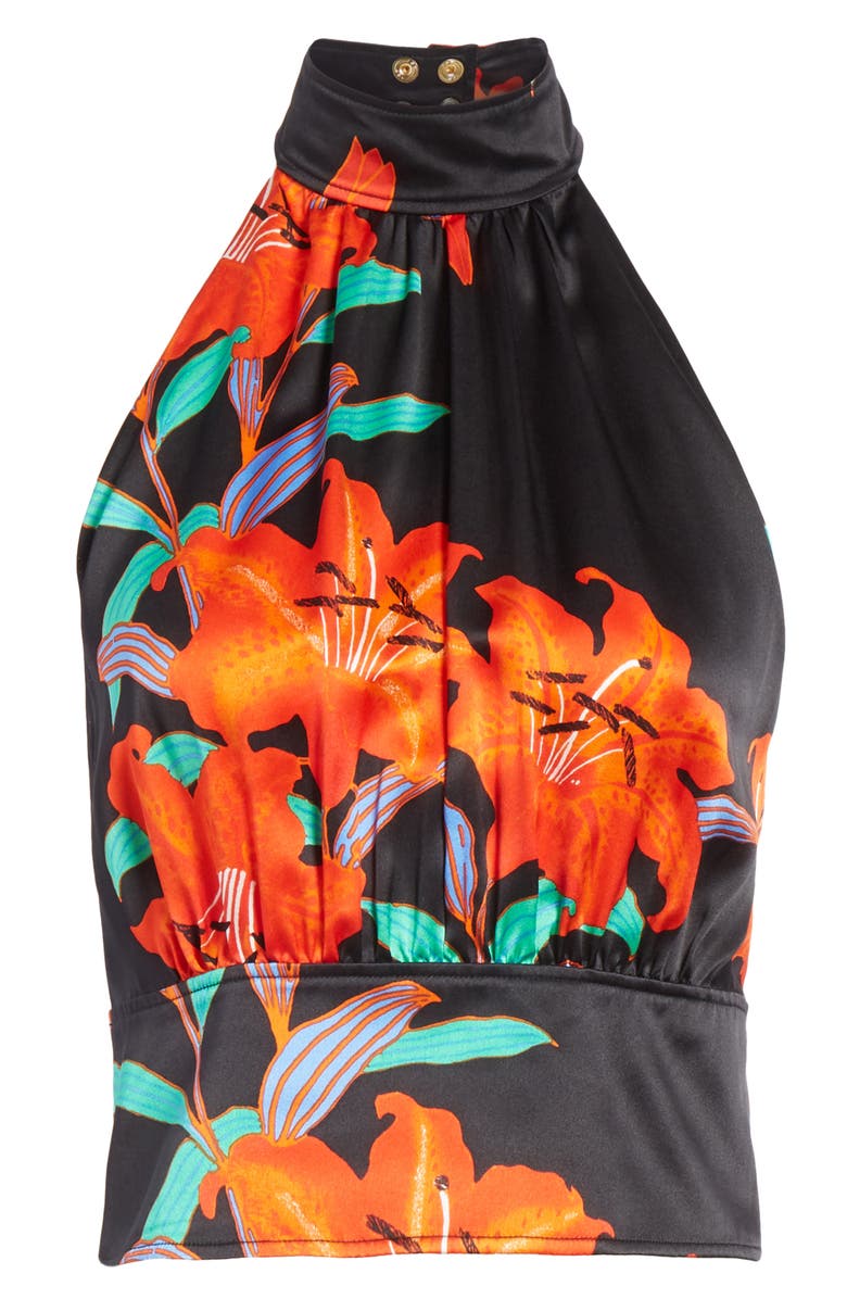 DVF Diane von Furstenberg High Neck Open Back Silk Blouse, Alternate, color,