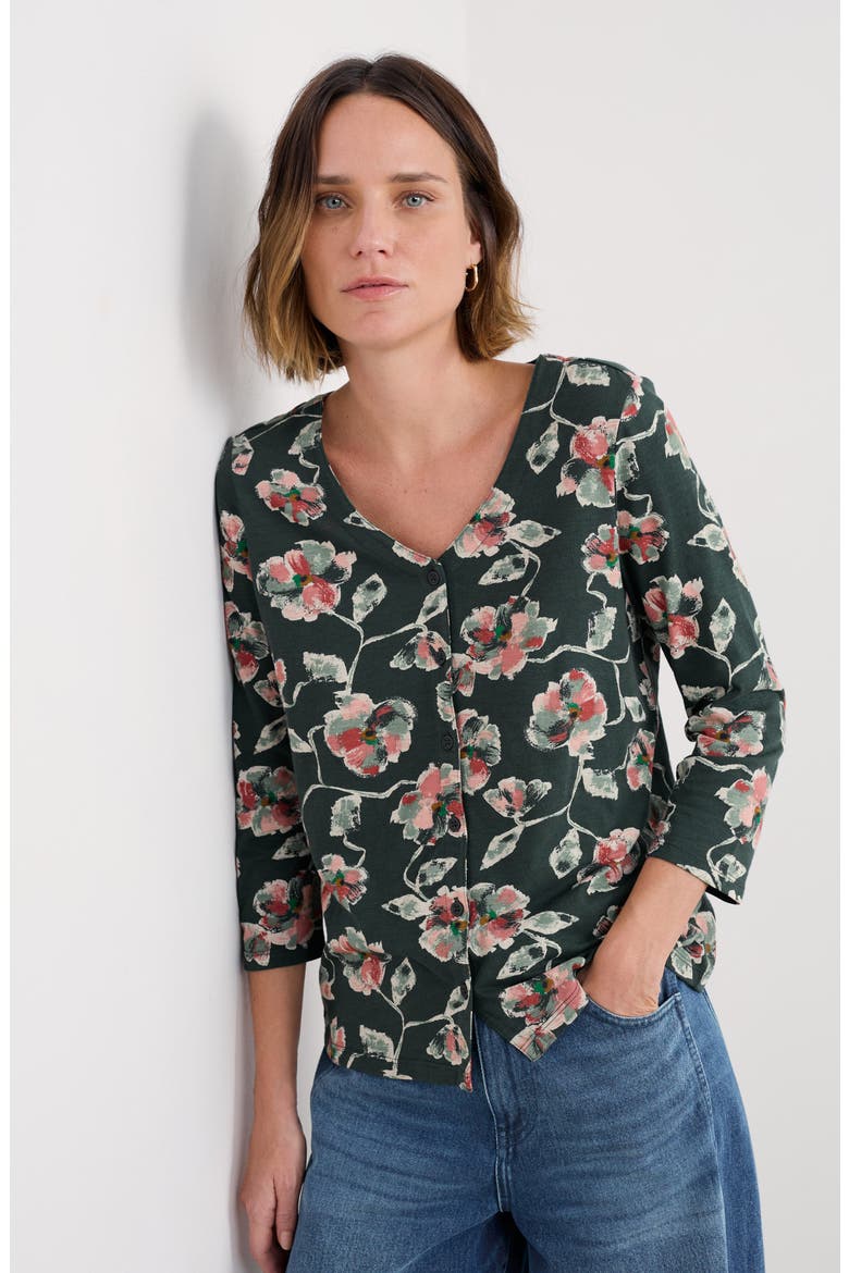 Studio Glass Organic Cotton Button-Up Top, Alternate, color, ARTIST CAMELLIA COPPICE