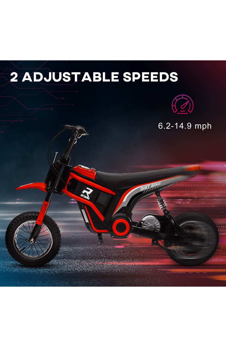 Aosom 24V 350W Electric Dirt Bike with Twist Grip Throttle, 15 MPH, Music Horn, Rear Suspension, Alternate, color, Red
