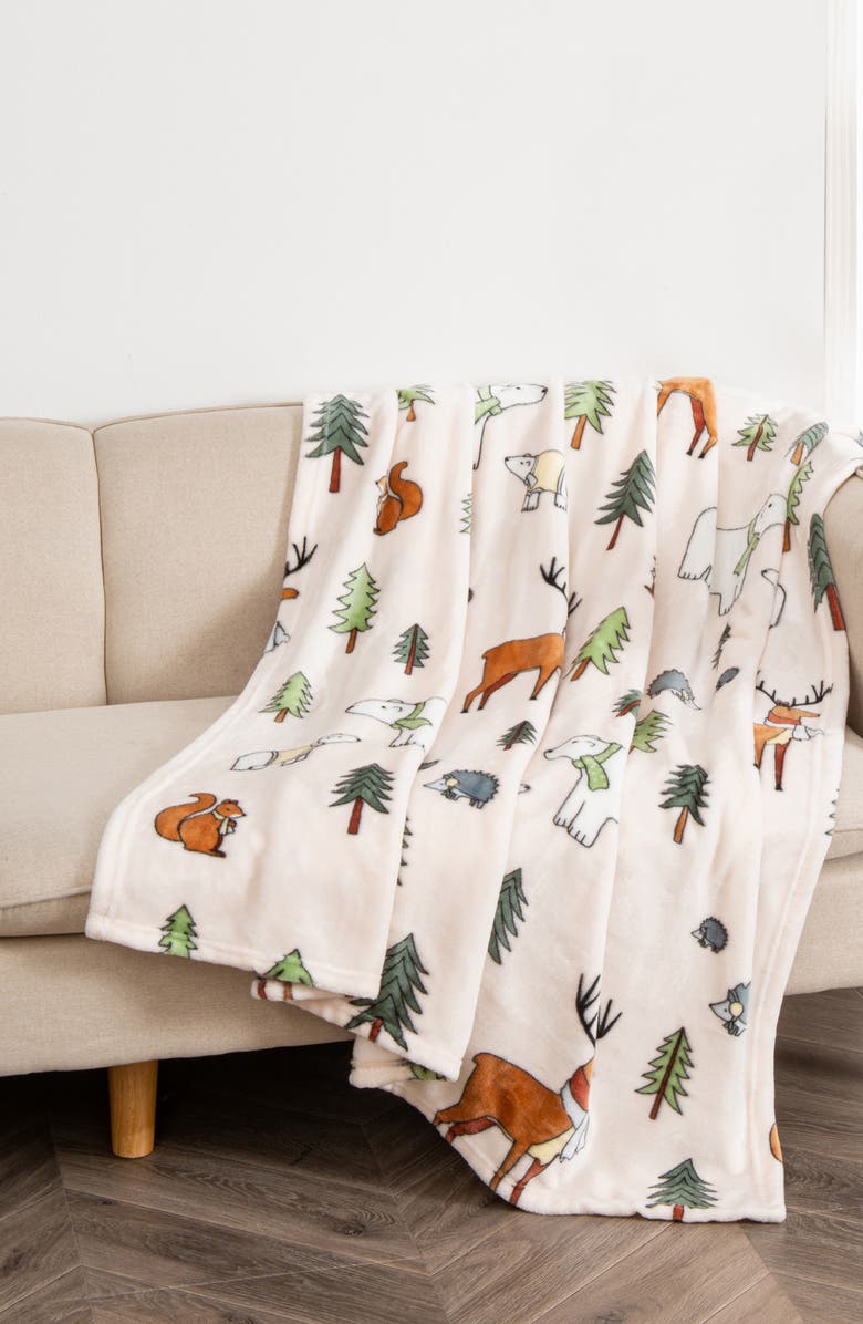 Woven & Weft Holiday Print Plush Velvet Throw Blanket, Alternate, color, Wildlife