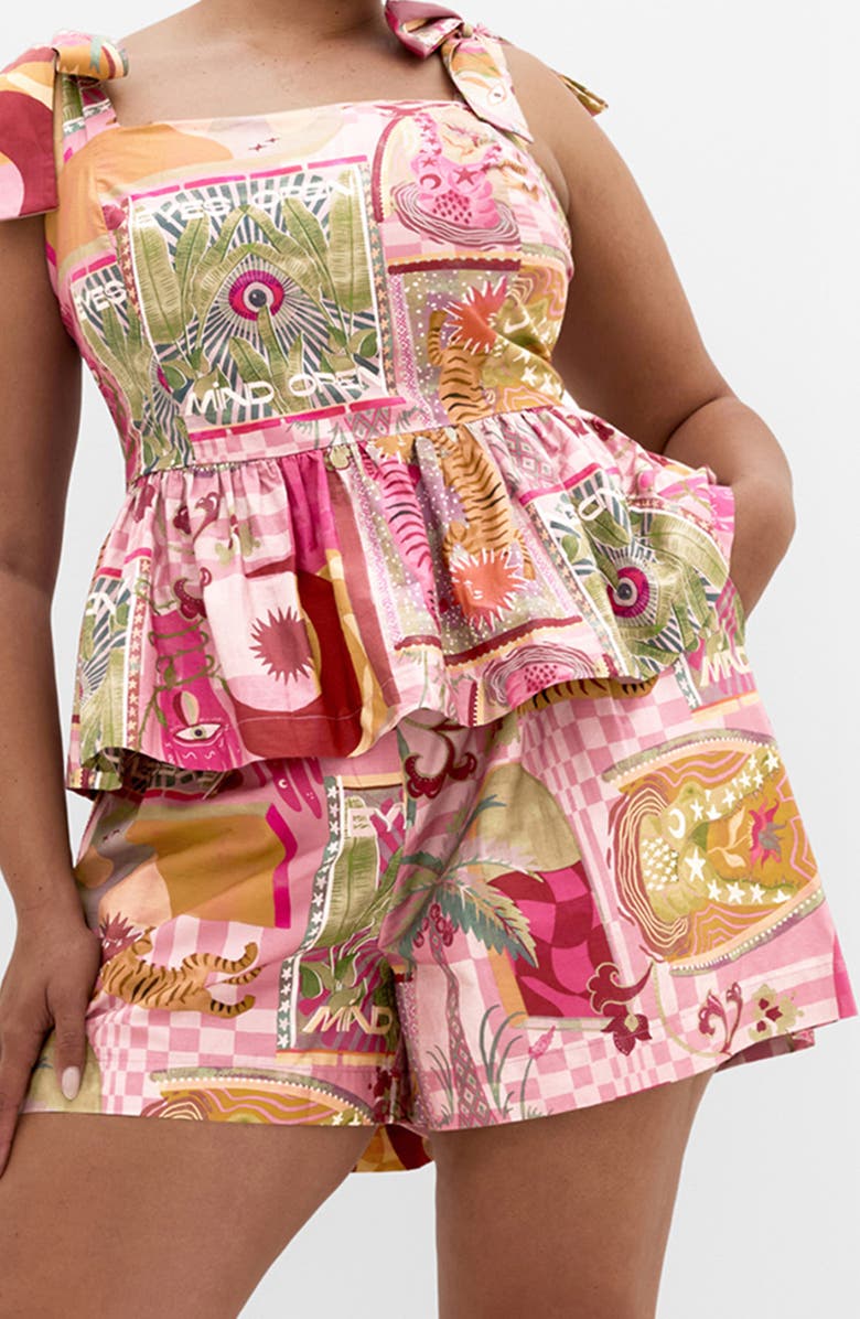 City Chic Isabel Mix Print Shorts, Alternate, color, Pink Dreamscape