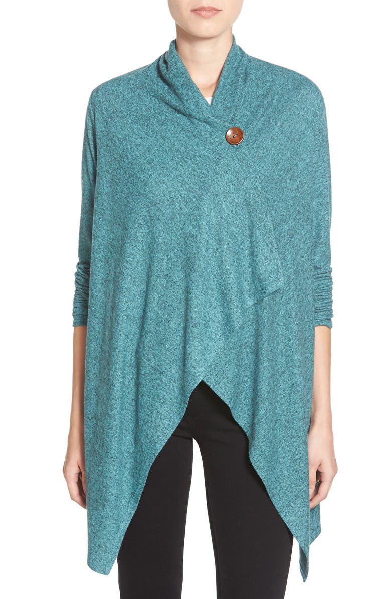 Bobeau One-Button Fuzzy Wrap Cardigan, Main, color, 