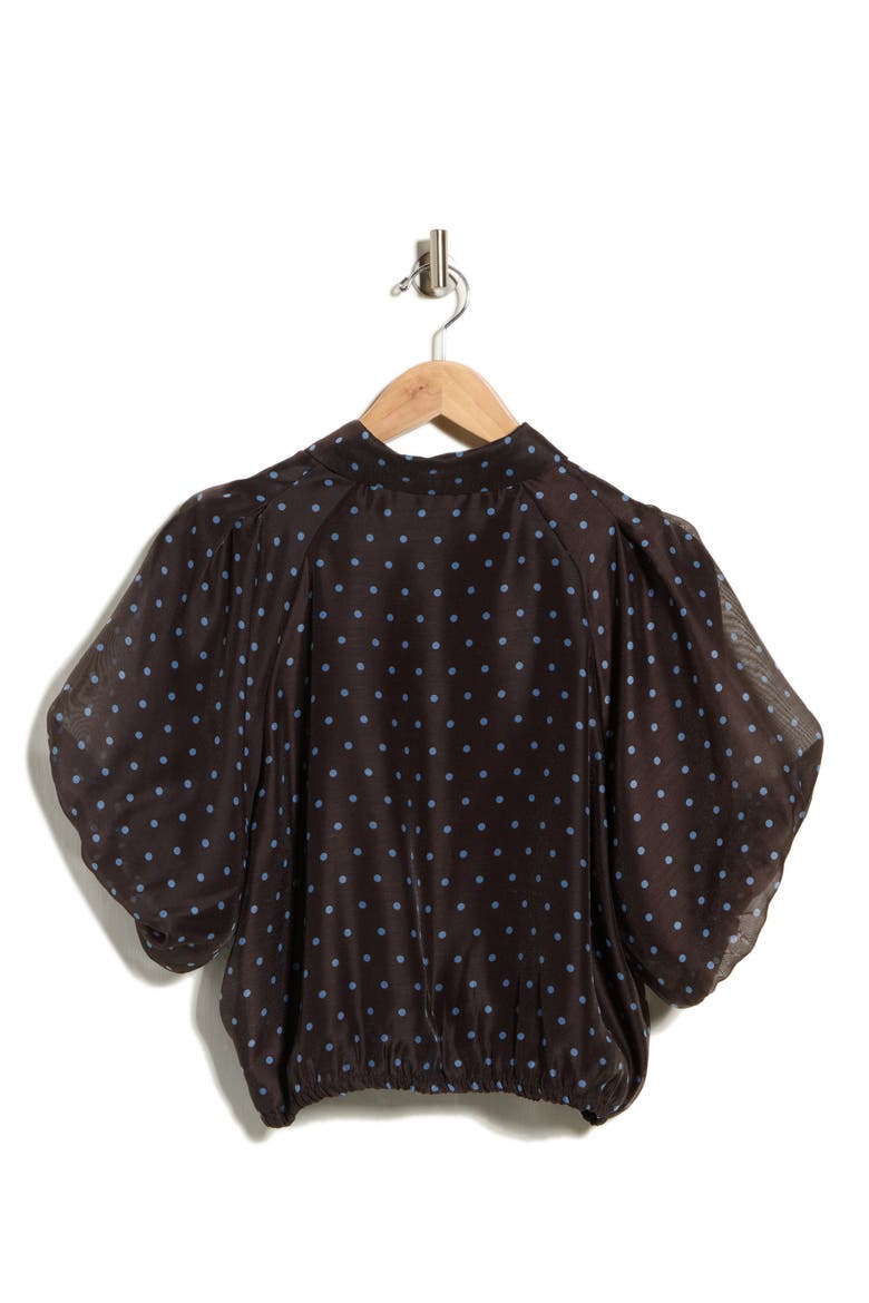 Bubble Sleeve Top, Alternate, color, CHOCOLATE/ BLUE DOT