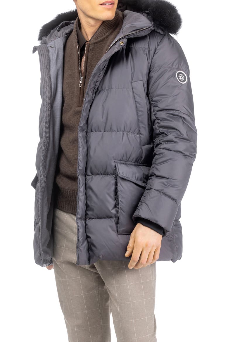 Mens Apres-Ski Jacket with Detachable Genuine Shearling Hood Trim, Alternate, color, ANTHRACITE/BLACK
