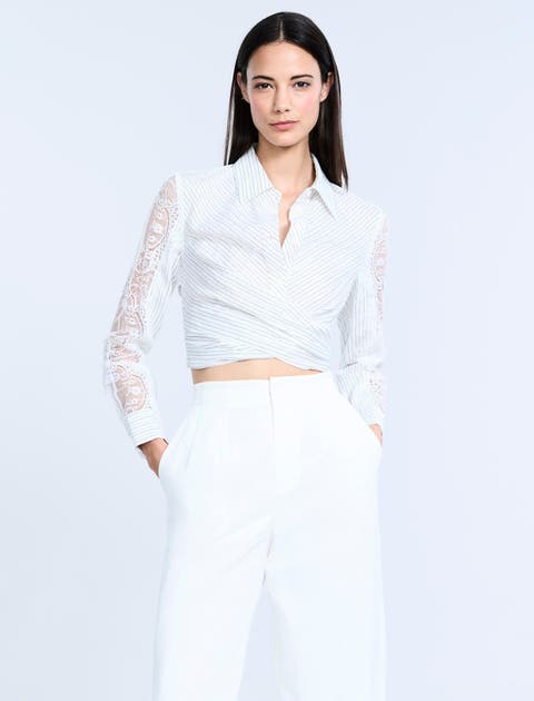 Lace Stripe Tie Back Top