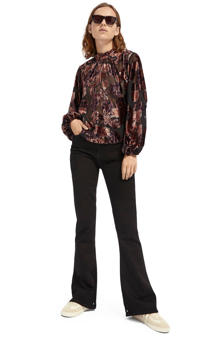 Floral Print Sheer Velvet Top, Alternate, color, COMBO A