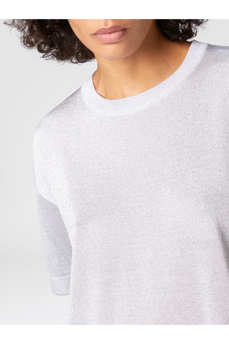 Oversized Crewneck Sweater In Lamé Viscose With Whetstone Sleeves, Alternate, color, Silver