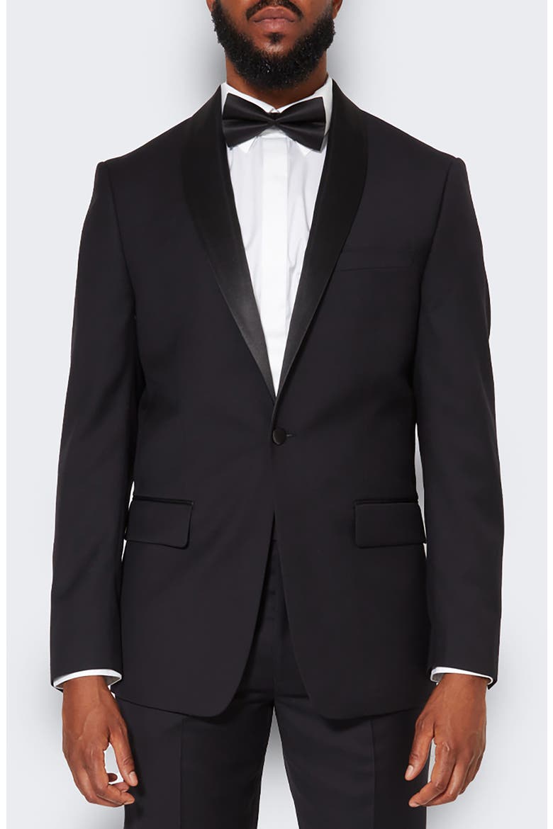Shawl Lapel Solid Wool Dinner Jacket, Main, color, BLACK