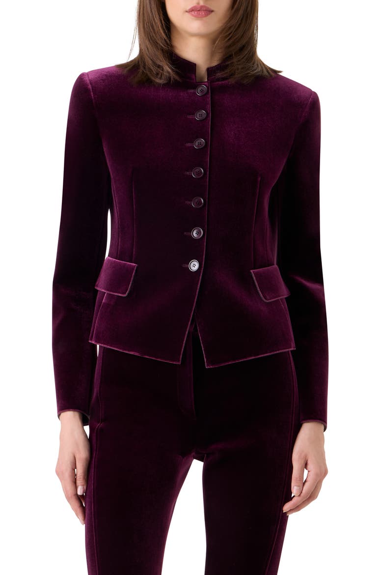 Deva Fitted Velvet Neoprene Jacket, Main, color, MERLOT RED