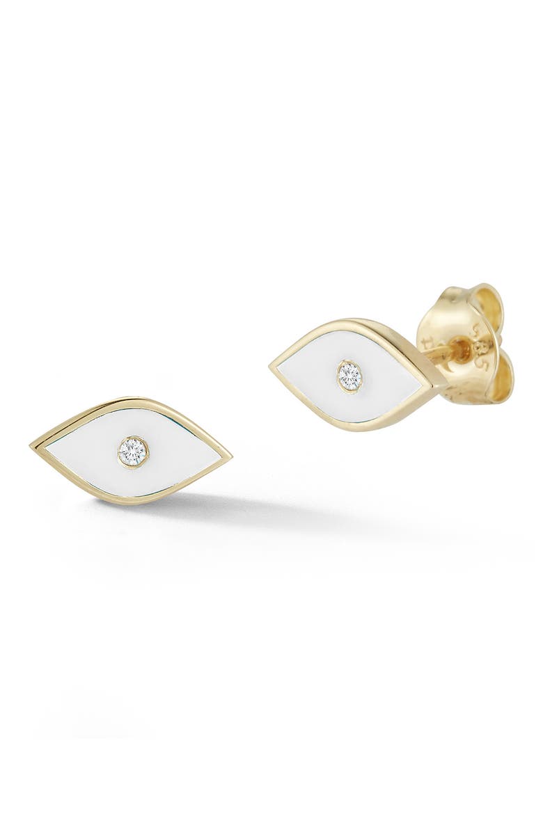 14K Gold Diamond Detail Evil Eye Stud Earrings, Main, color, YELLOW GOLD