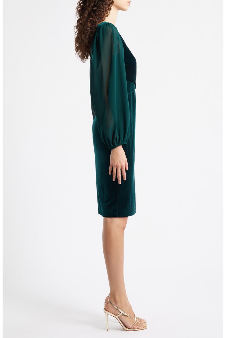 Long Chiffon Sleeve Velvet Dress, Alternate, color, HUNTER