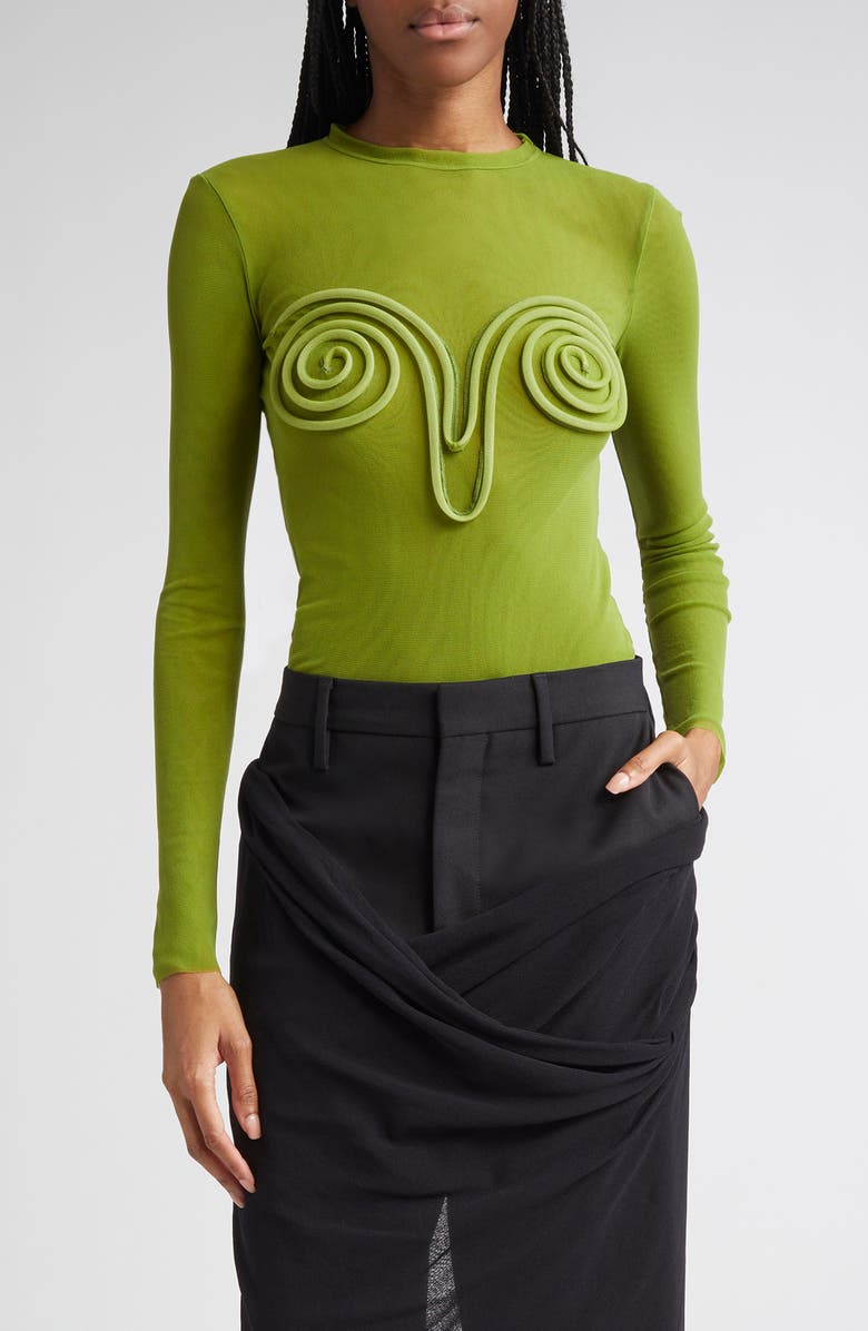 Jean Paul Gaultier Spiral Appliqué Mesh Top, Main, color,