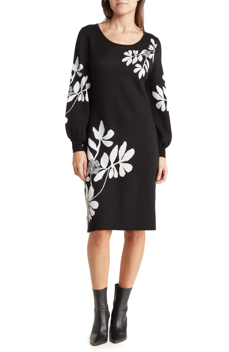 Nina Leonard Floral Sweater Dress, Main, color,