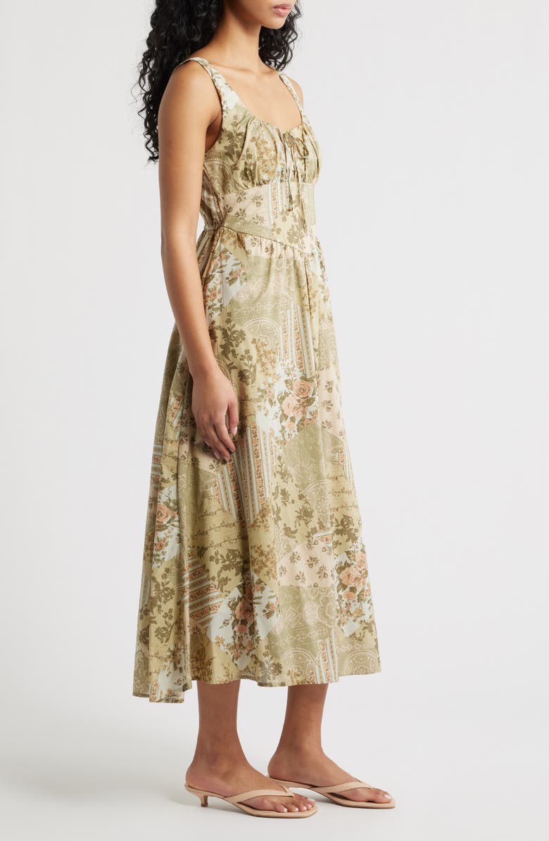 Blu Pepper Milkmaid Print Sleeveless Maxi Dress, Alternate, color, Olive