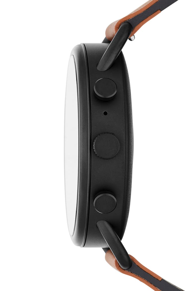 Falster 3 Leather Strap Smart Watch, 42mm, Alternate, color, BROWN/ BLACK