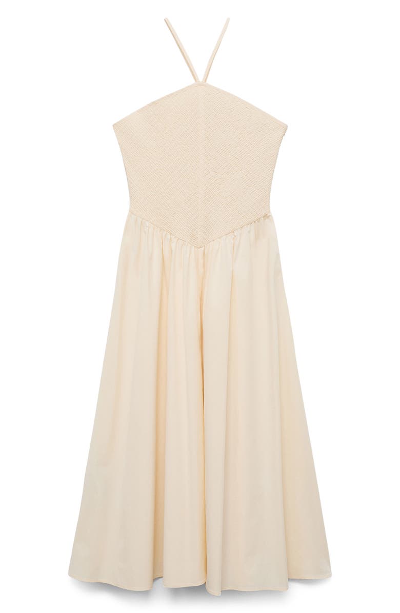MANGO Smocked Sleeveless Midi Dress, Alternate, color, Ecru