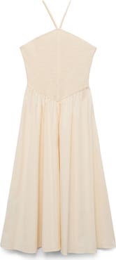 MANGO Smocked Sleeveless Midi Dress