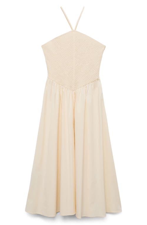 Mango Combined Halter-neck Dress Ecru In Neutral