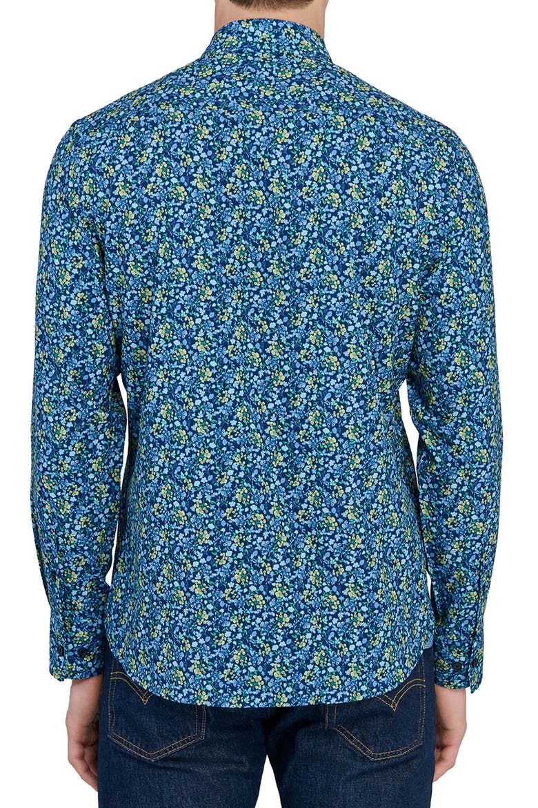 Fancy Floral Stretch Button-Up Shirt, Alternate, color, NAVY/ YELLOW