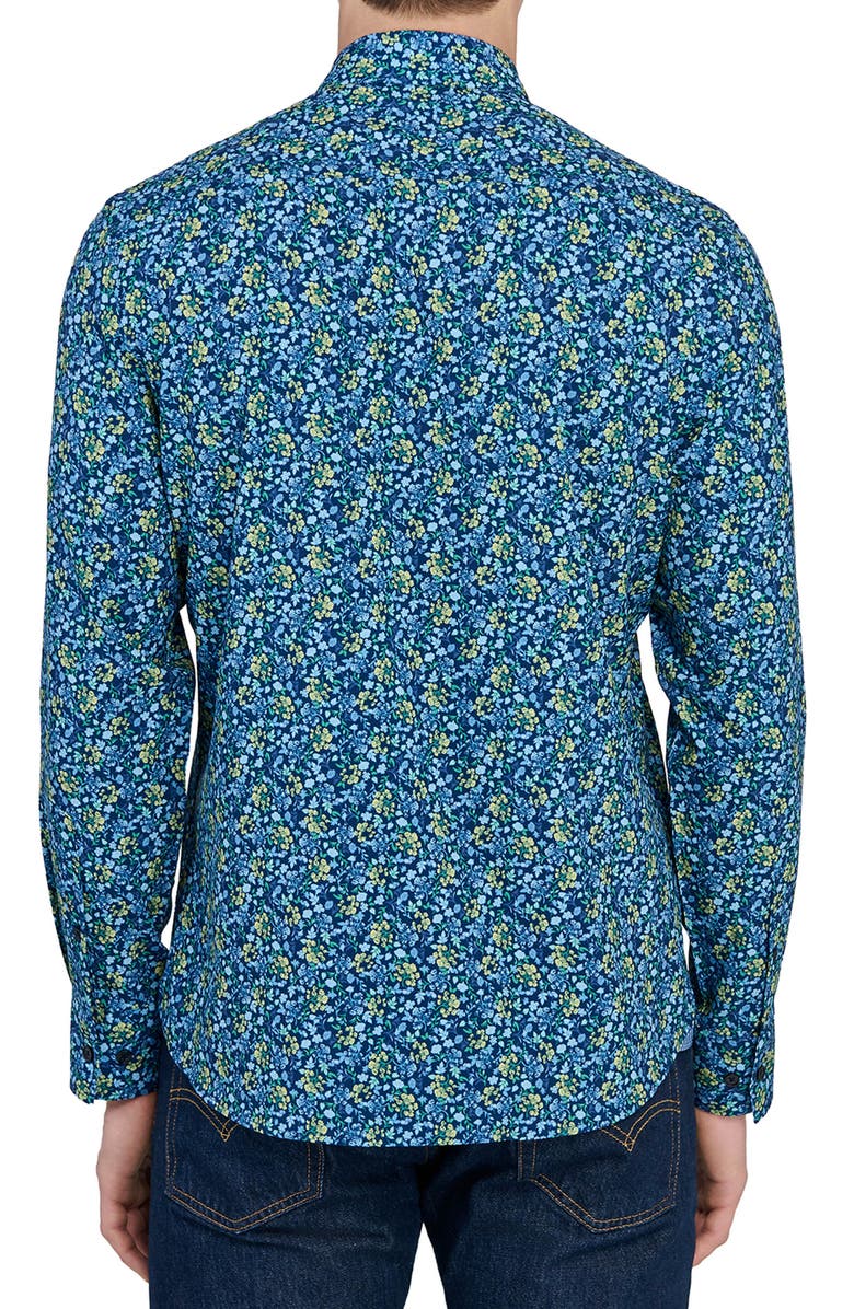CONSTRUCT Fancy Floral Stretch Button-Up Shirt, Alternate, color, Navy/ Yellow