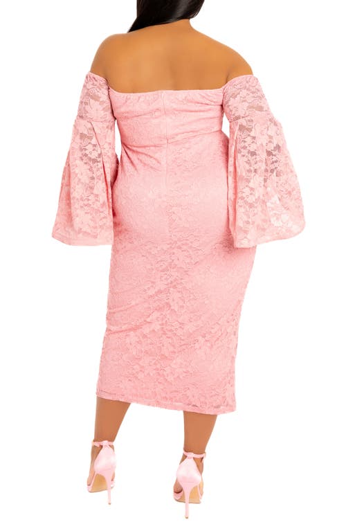 Shop Buxom Couture Lace Off-the-shoulder Midi Dress In Mauve