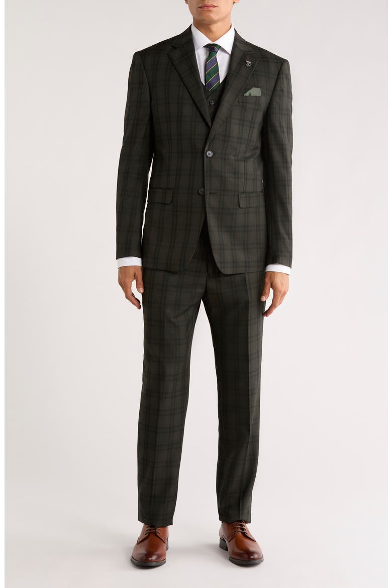 Glen Plaid Mélange 3-Piece Suit, Main, color, GREEN