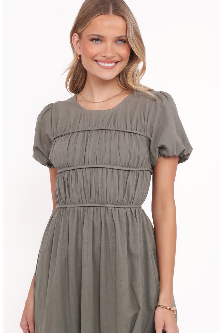 Deloria Shirred Ruffle Maxi Dress, Alternate, color, OLIVE