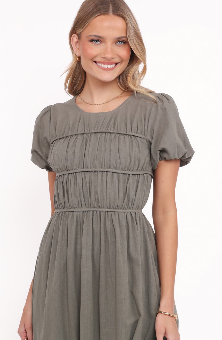 Petal & Pup Deloria Shirred Ruffle Maxi Dress, Alternate, color, Olive