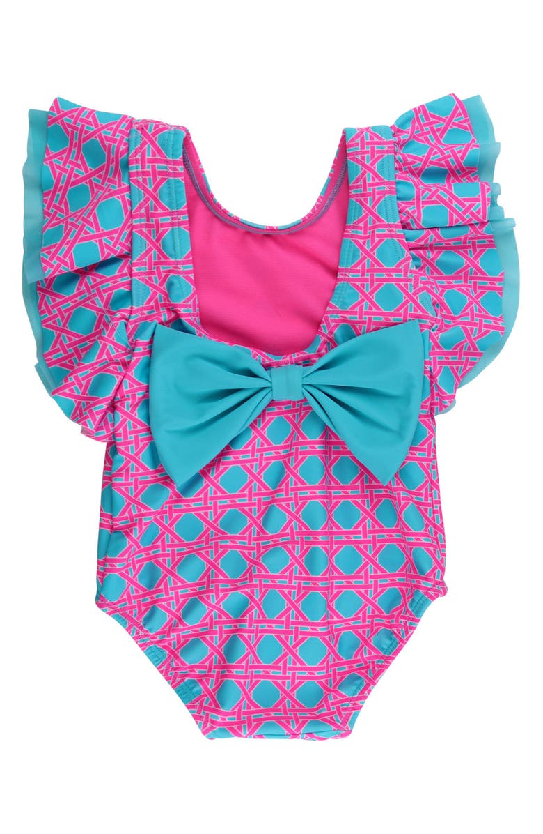 RuffleButts Baby/Toddler Girls UPF50+ Sun Protected Butterfly One Piece, Alternate, color, Neon Sorbet Cane